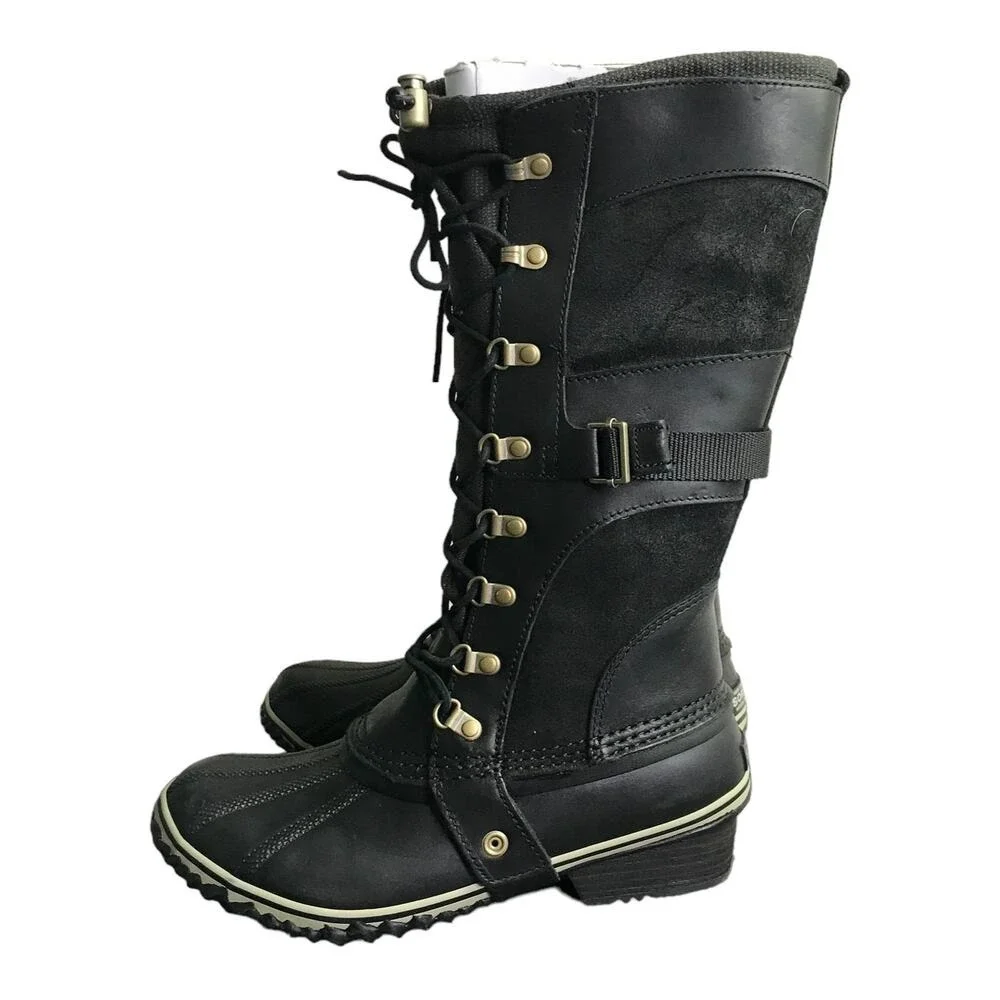 Sorel Conquest Carly 9.5 Black Leather‎ Winter Waterproof 15